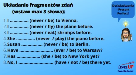 Podgląd materiału: Powtórka do E8 — Present Perfect